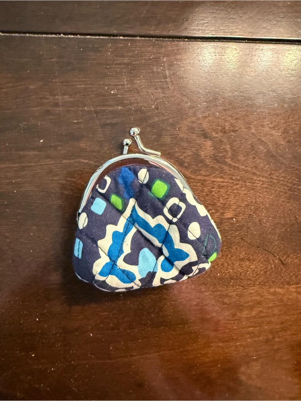 VERA BRADLEY Quilted Floral Pattern Coin Purse in Navy, Blue & Green